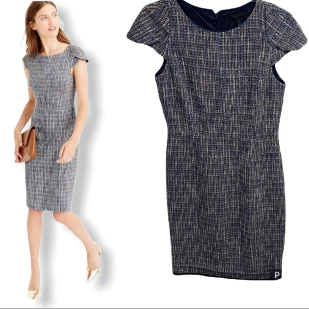 J. Crew Silvermist Blue Tweed Dress SZ 4